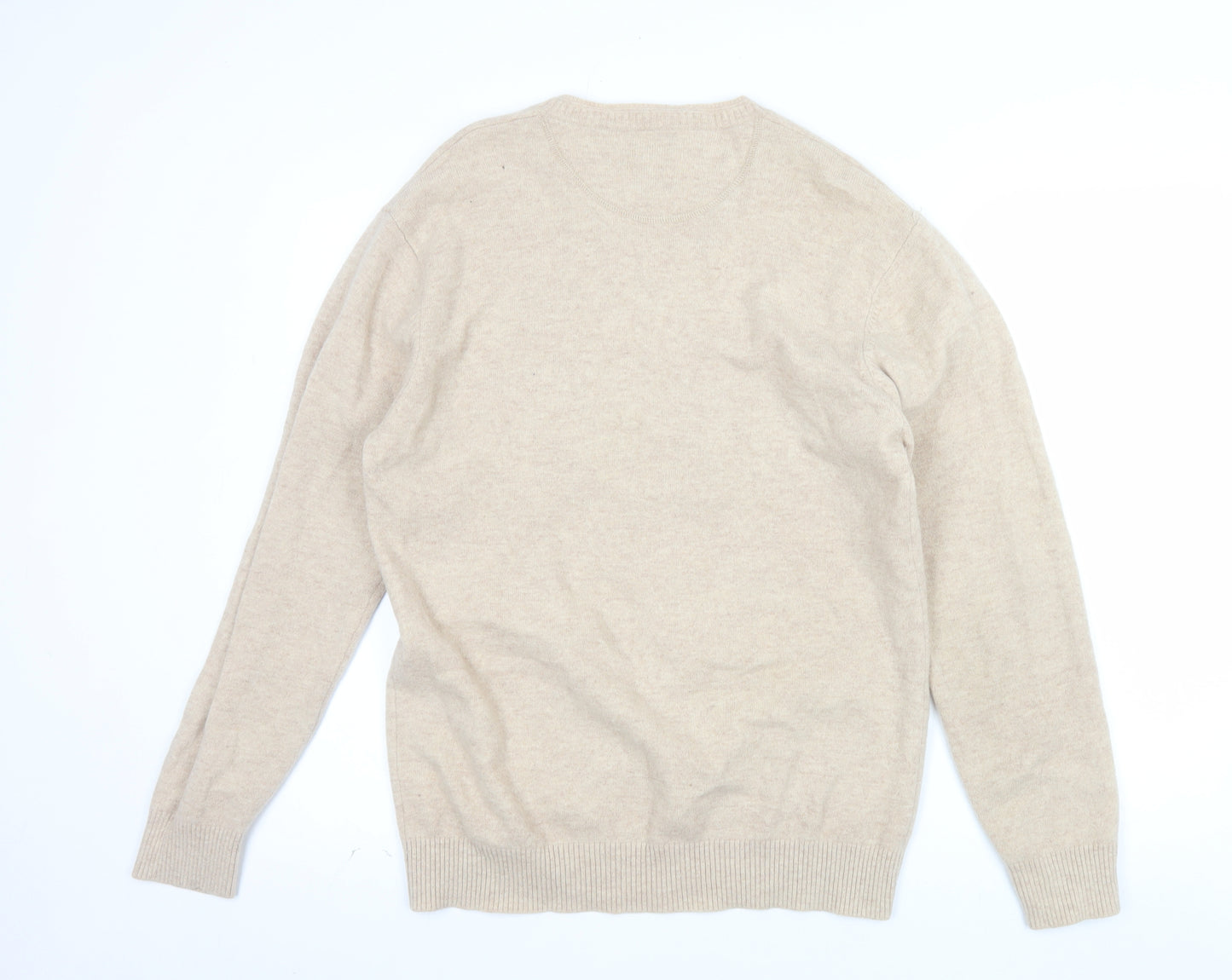 Next Men Beige Wool Cashmere V-Neck Jumper Size Large