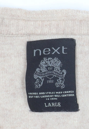 Next Men Beige Wool Cashmere V-Neck Jumper Size Large