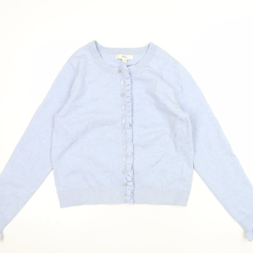 Marks and Spencer Women Blue Button Cardigan Small Ruffle Trim Knit