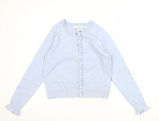 Marks and Spencer Women Blue Button Cardigan Small Ruffle Trim Knit