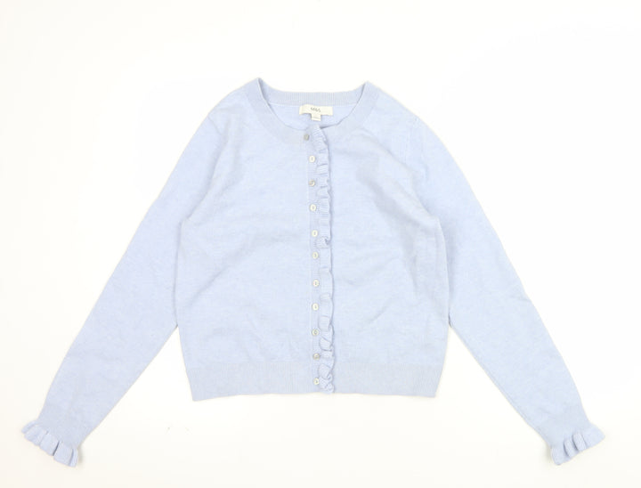 Marks and Spencer Women Blue Button Cardigan Small Ruffle Trim Knit