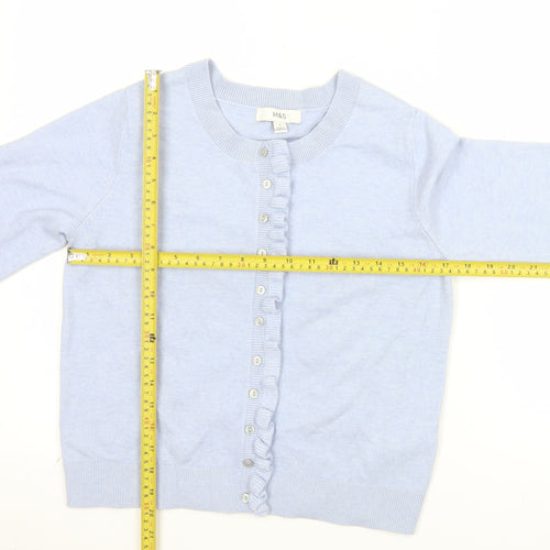 Marks and Spencer Women Blue Button Cardigan Small Ruffle Trim Knit