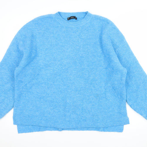 Mango Women’s Blue Ribbed Crew Neck Long Sleeve Pullover Jumper Size 10