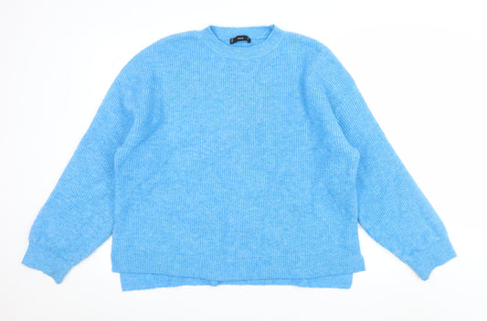 Mango Women’s Blue Ribbed Crew Neck Long Sleeve Pullover Jumper Size 10