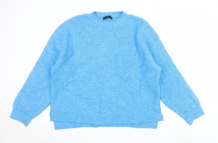 Mango Women’s Blue Ribbed Crew Neck Long Sleeve Pullover Jumper Size 10