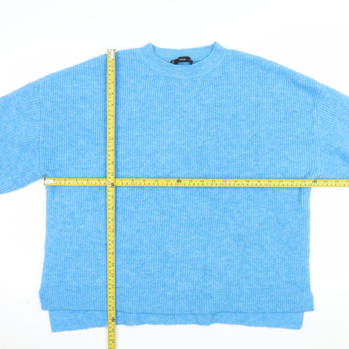 Mango Women’s Blue Ribbed Crew Neck Long Sleeve Pullover Jumper Size 10