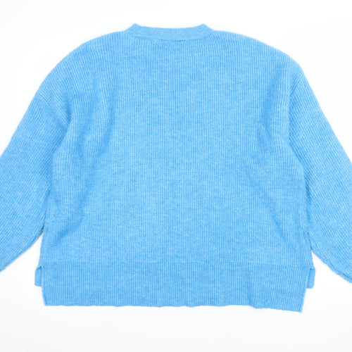 Mango Women’s Blue Ribbed Crew Neck Long Sleeve Pullover Jumper Size 10