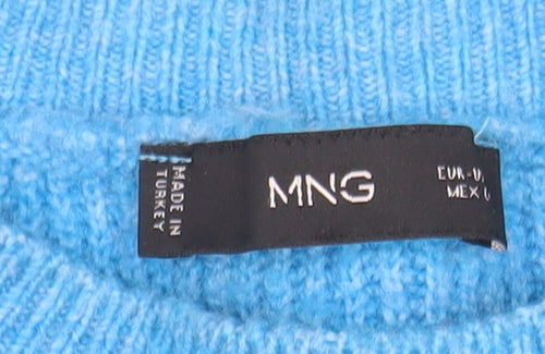Mango Women’s Blue Ribbed Crew Neck Long Sleeve Pullover Jumper Size 10
