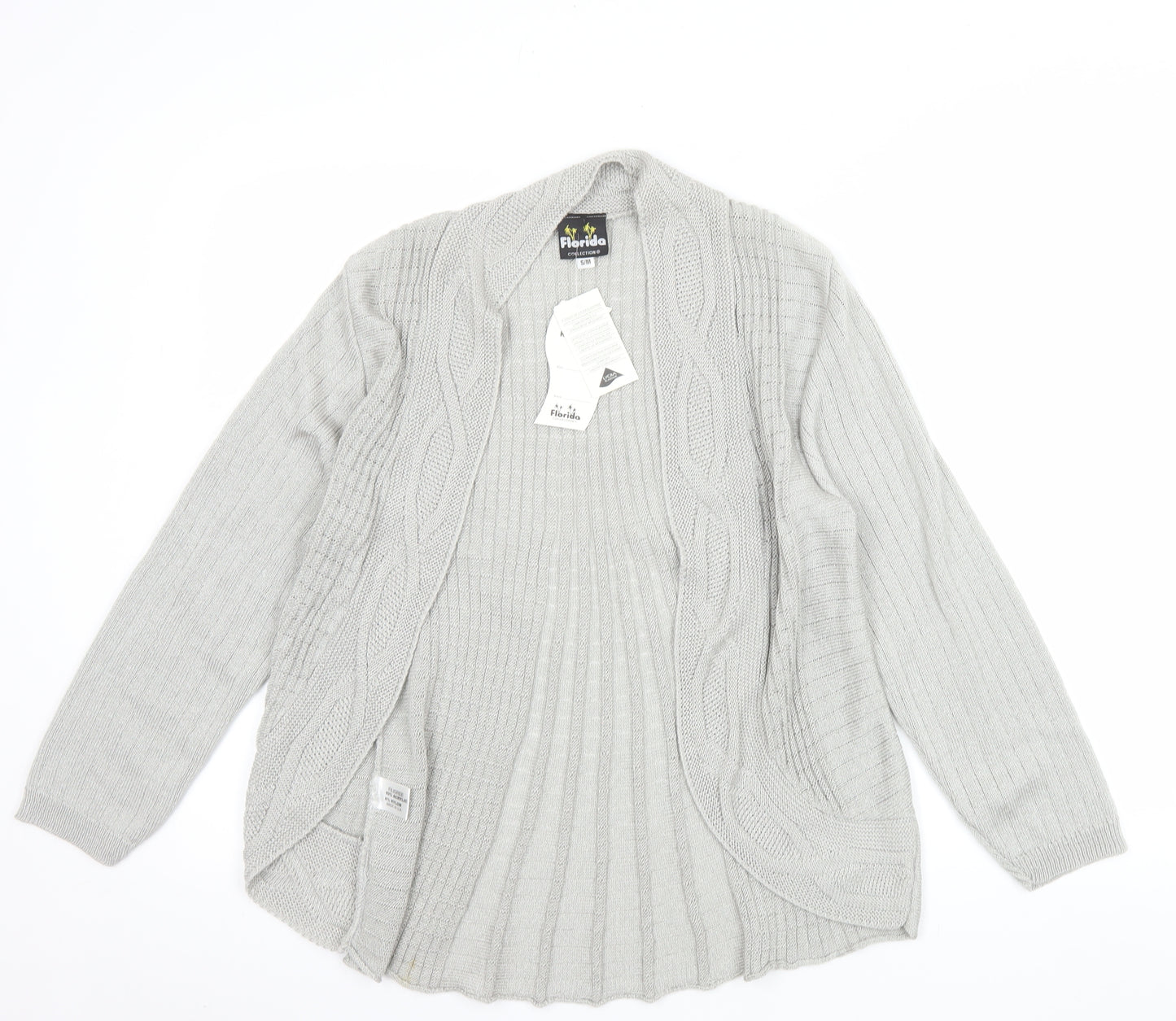 Florida Collection Women's Grey Cable-Knit Open Cardigan S