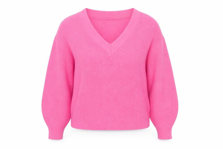 Pull&Bear Women’s Pink V-Neck Ribbed Knit Jumper Size S