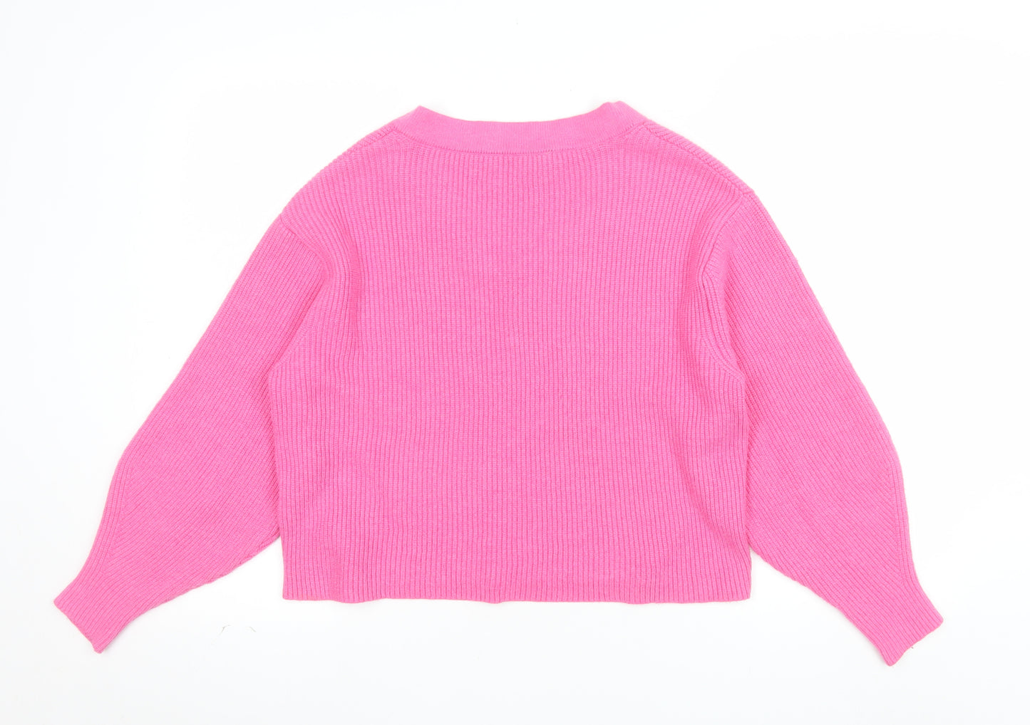 Pull&Bear Women’s Pink V-Neck Ribbed Knit Jumper Size S