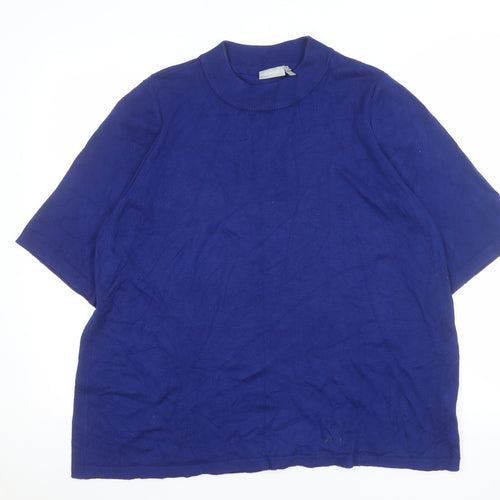 Fransa Womens Blue Mock Neck Short Sleeve Pullover Jumper Size L