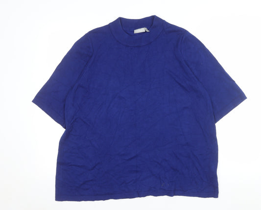 Fransa Womens Blue Mock Neck Short Sleeve Pullover Jumper Size L
