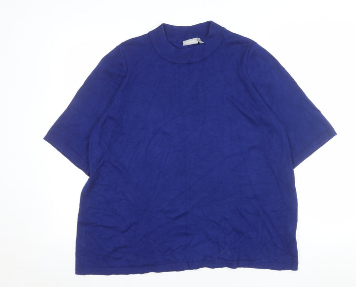Fransa Womens Blue Mock Neck Short Sleeve Pullover Jumper Size L