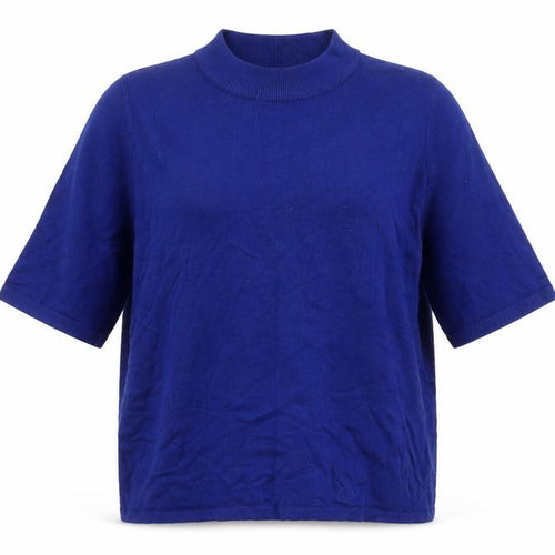 Fransa Womens Blue Mock Neck Short Sleeve Pullover Jumper Size L