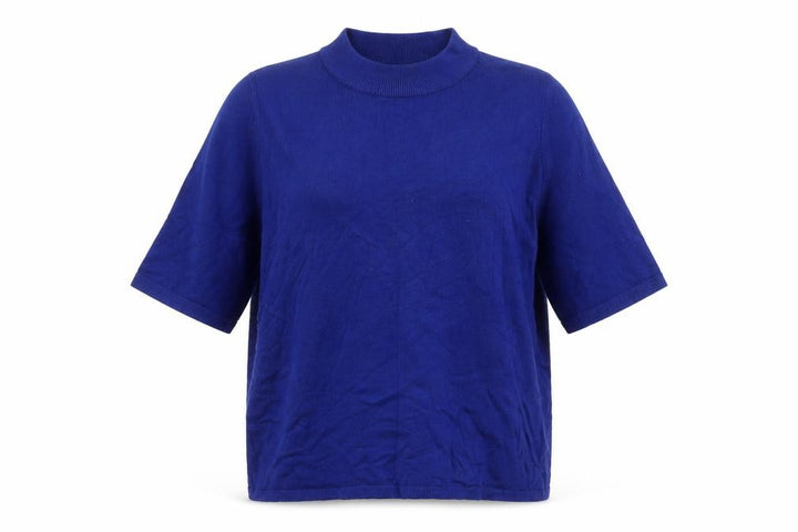 Fransa Womens Blue Mock Neck Short Sleeve Pullover Jumper Size L