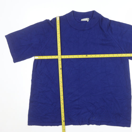 Fransa Womens Blue Mock Neck Short Sleeve Pullover Jumper Size L