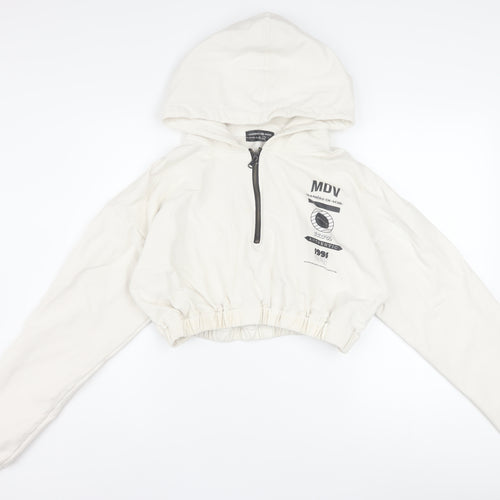 Maniere De Voir Women's Ivory 1/4 Zip Cropped Hoodie Size 12