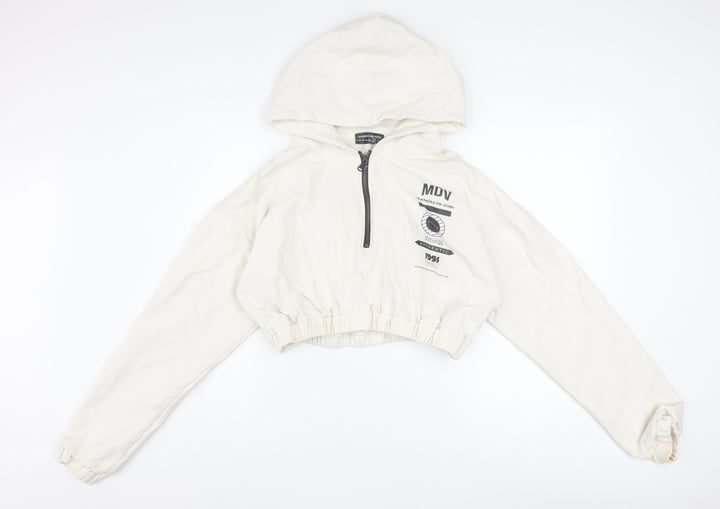 Maniere De Voir Women's Ivory 1/4 Zip Cropped Hoodie Size 12