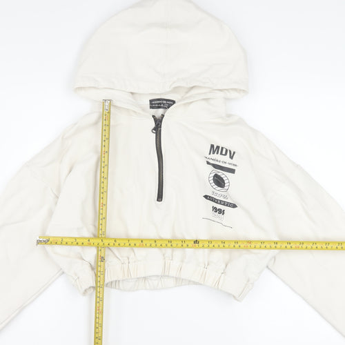 Maniere De Voir Women's Ivory 1/4 Zip Cropped Hoodie Size 12