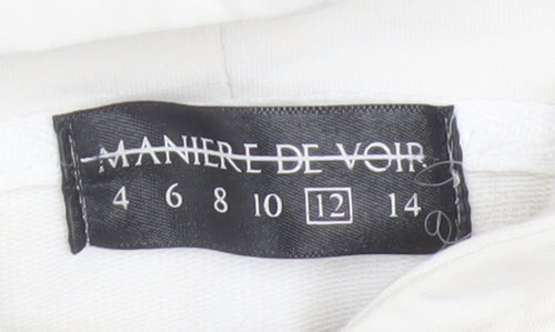 Maniere De Voir Women's Ivory 1/4 Zip Cropped Hoodie Size 12