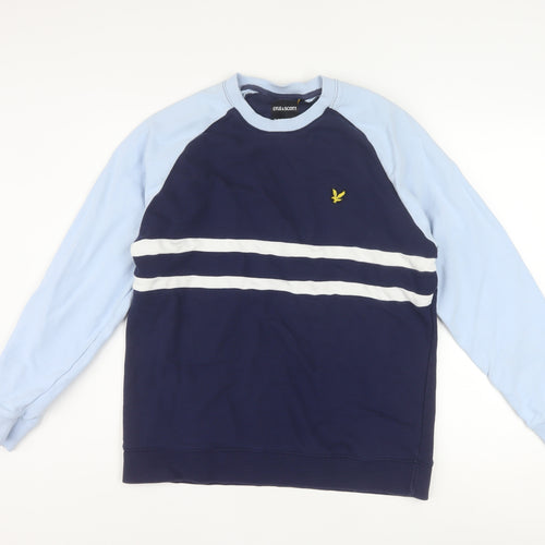 Lyle & Scott Men's Blue Crew Neck Cotton Striped Pullover Sweatshirt Size L