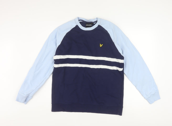 Lyle & Scott Men's Blue Crew Neck Cotton Striped Pullover Sweatshirt Size L