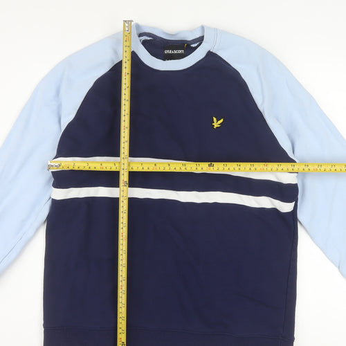 Lyle & Scott Men's Blue Crew Neck Cotton Striped Pullover Sweatshirt Size L