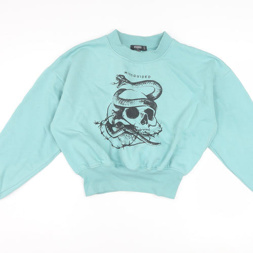 Missguided Women’s Blue Tall Skull Snake Graphic Pullover Sweatshirt UK 12