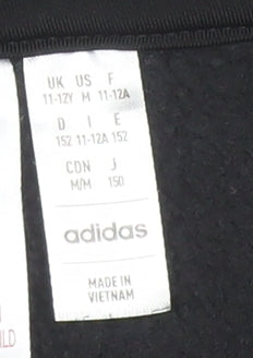 Adidas Boys Black Pullover Hoodie 11-12 Years Hooded Sweatshirt