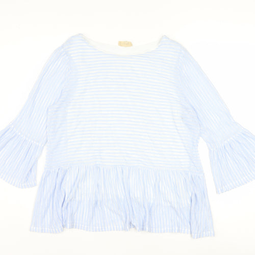 Phase Eight Women's Blue Striped Tunic Blouse UK 14 3/4 Bell Sleeve