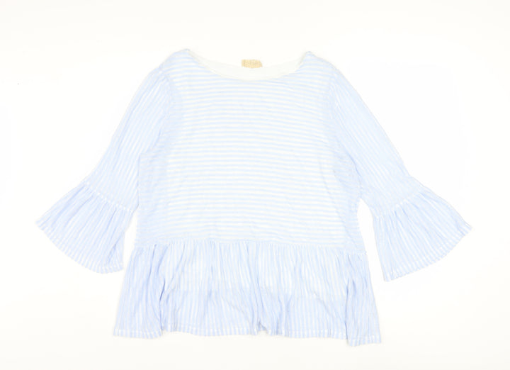 Phase Eight Women's Blue Striped Tunic Blouse UK 14 3/4 Bell Sleeve