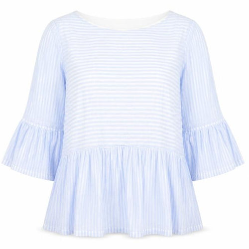 Phase Eight Women's Blue Striped Tunic Blouse UK 14 3/4 Bell Sleeve