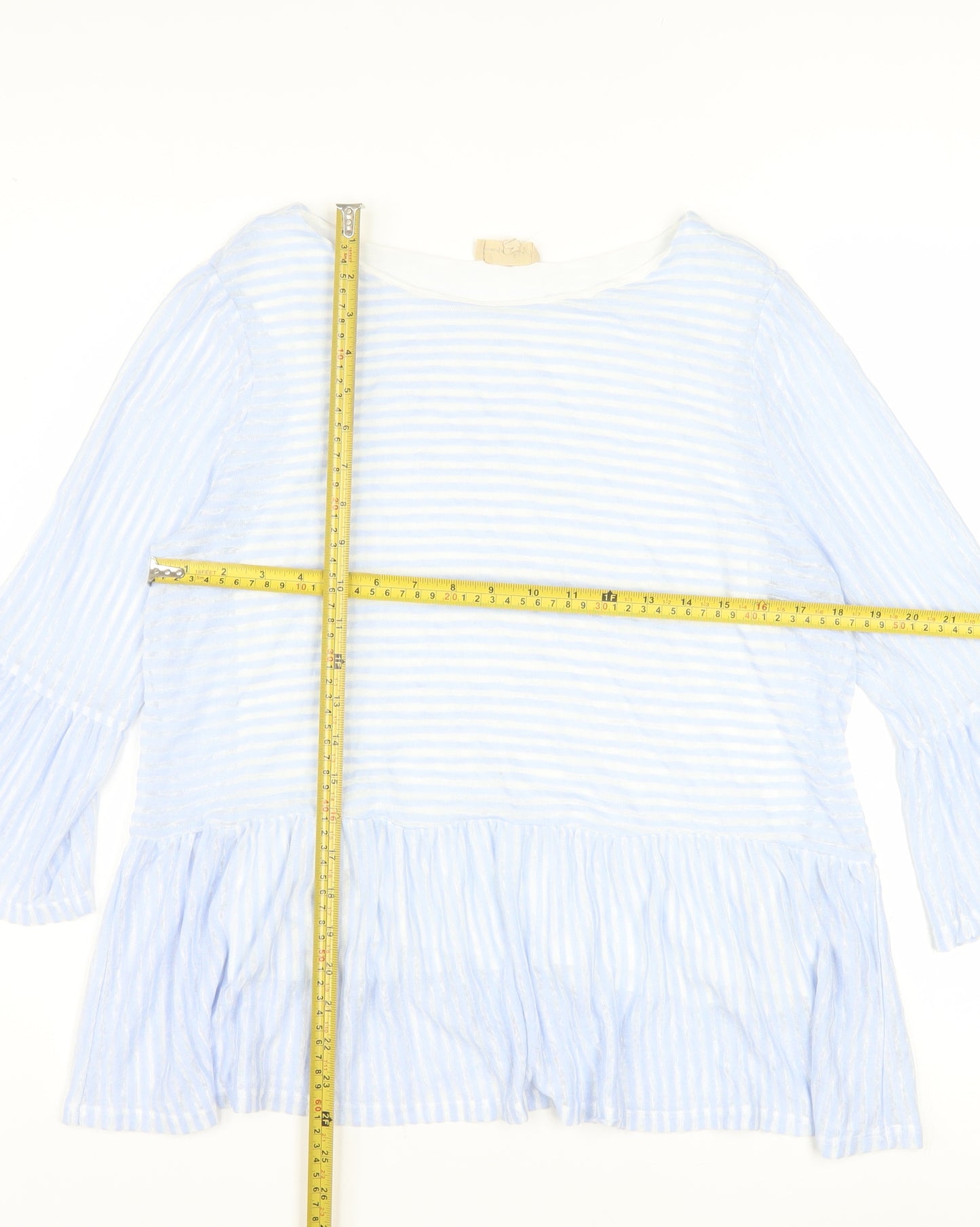 Phase Eight Women's Blue Striped Tunic Blouse UK 14 3/4 Bell Sleeve