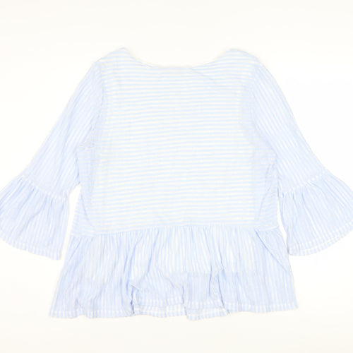 Phase Eight Women's Blue Striped Tunic Blouse UK 14 3/4 Bell Sleeve