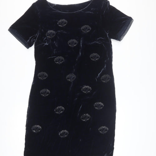 White Stuff Women's Blue Velvet Beaded Shift Dress Size 18
