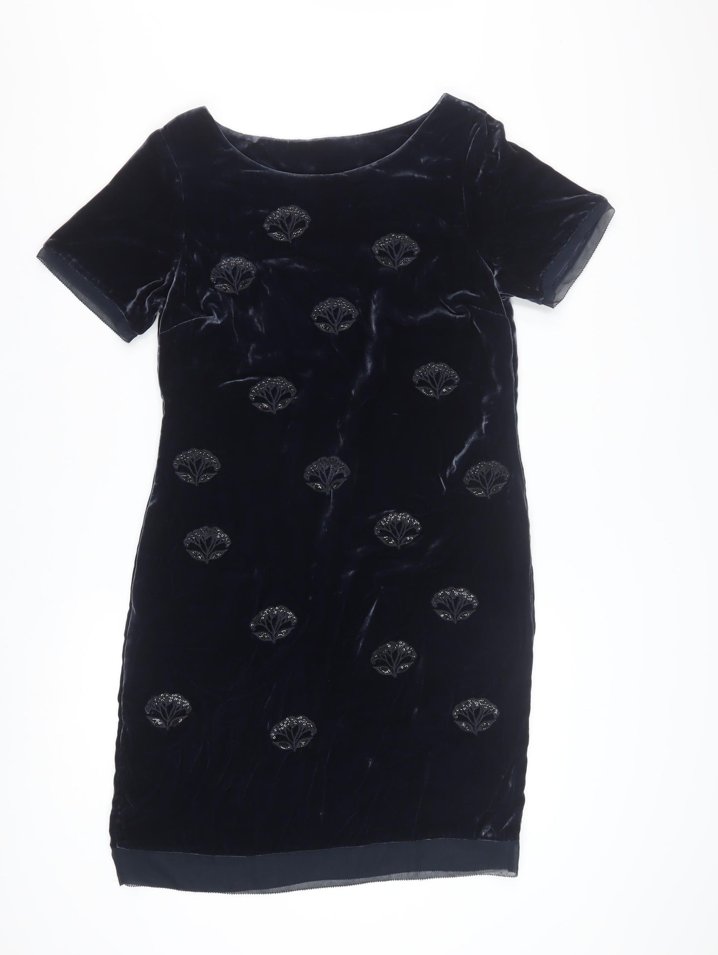 White Stuff Women's Blue Velvet Beaded Shift Dress Size 18