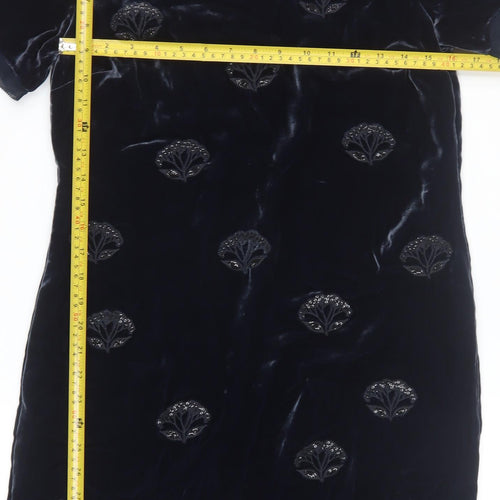 White Stuff Women's Blue Velvet Beaded Shift Dress Size 18