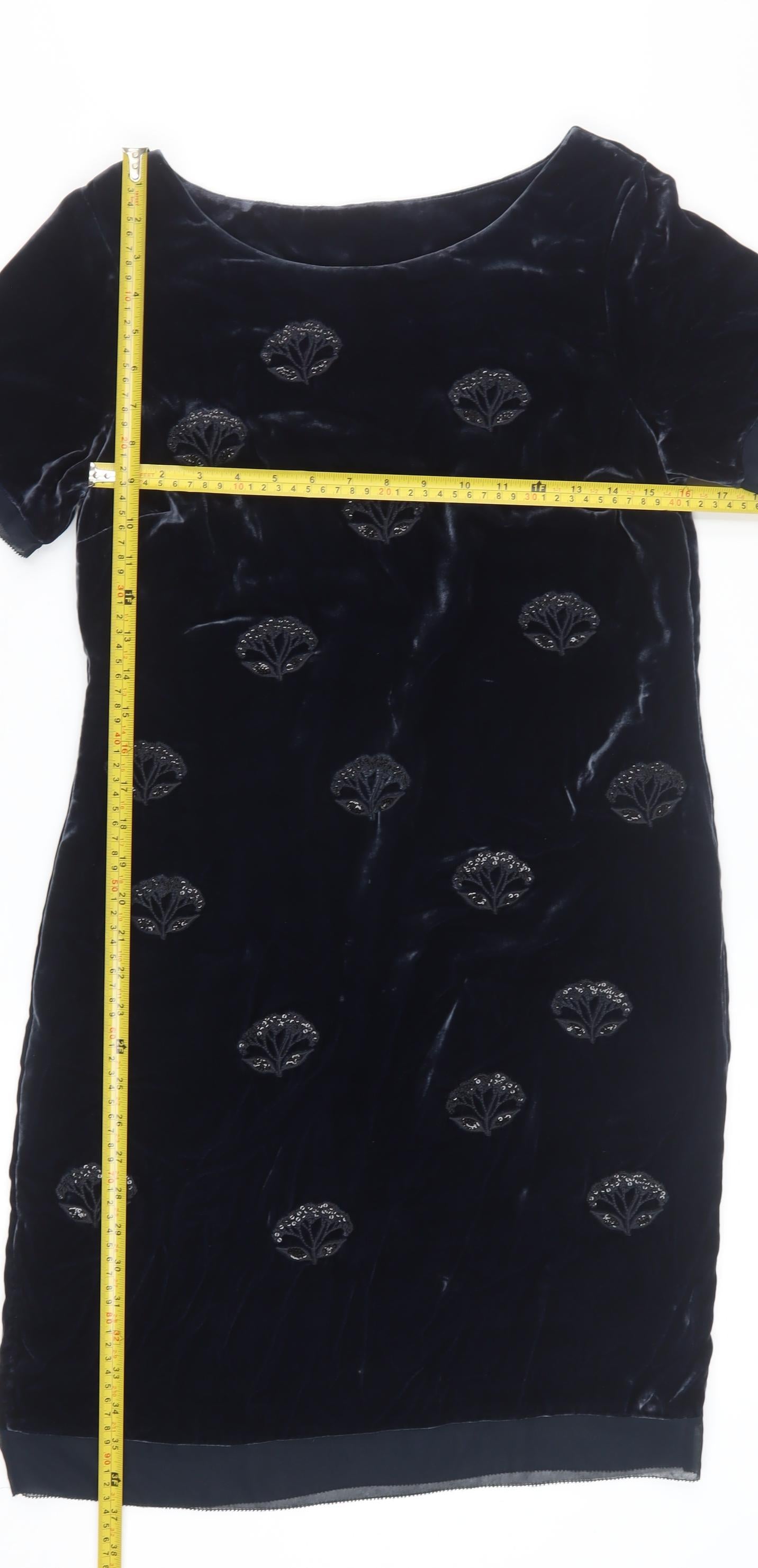 White Stuff Women's Blue Velvet Beaded Shift Dress Size 18