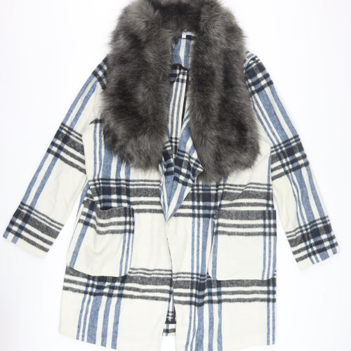 Red Herring Women’s Blue Check Faux Fur Collar Coat Size 14