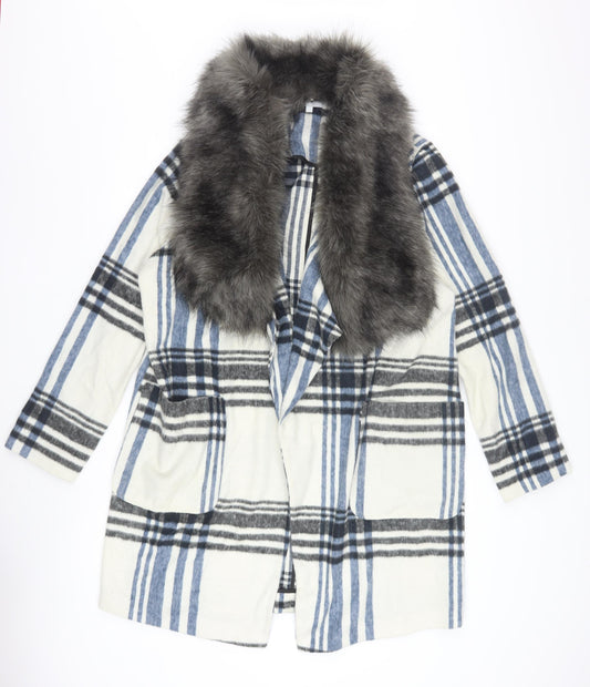 Red Herring Women’s Blue Check Faux Fur Collar Coat Size 14