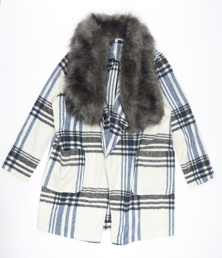 Red Herring Women’s Blue Check Faux Fur Collar Coat Size 14