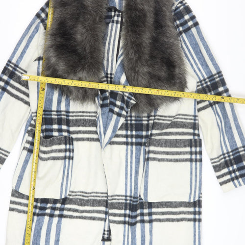Red Herring Women’s Blue Check Faux Fur Collar Coat Size 14