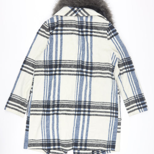 Red Herring Women’s Blue Check Faux Fur Collar Coat Size 14
