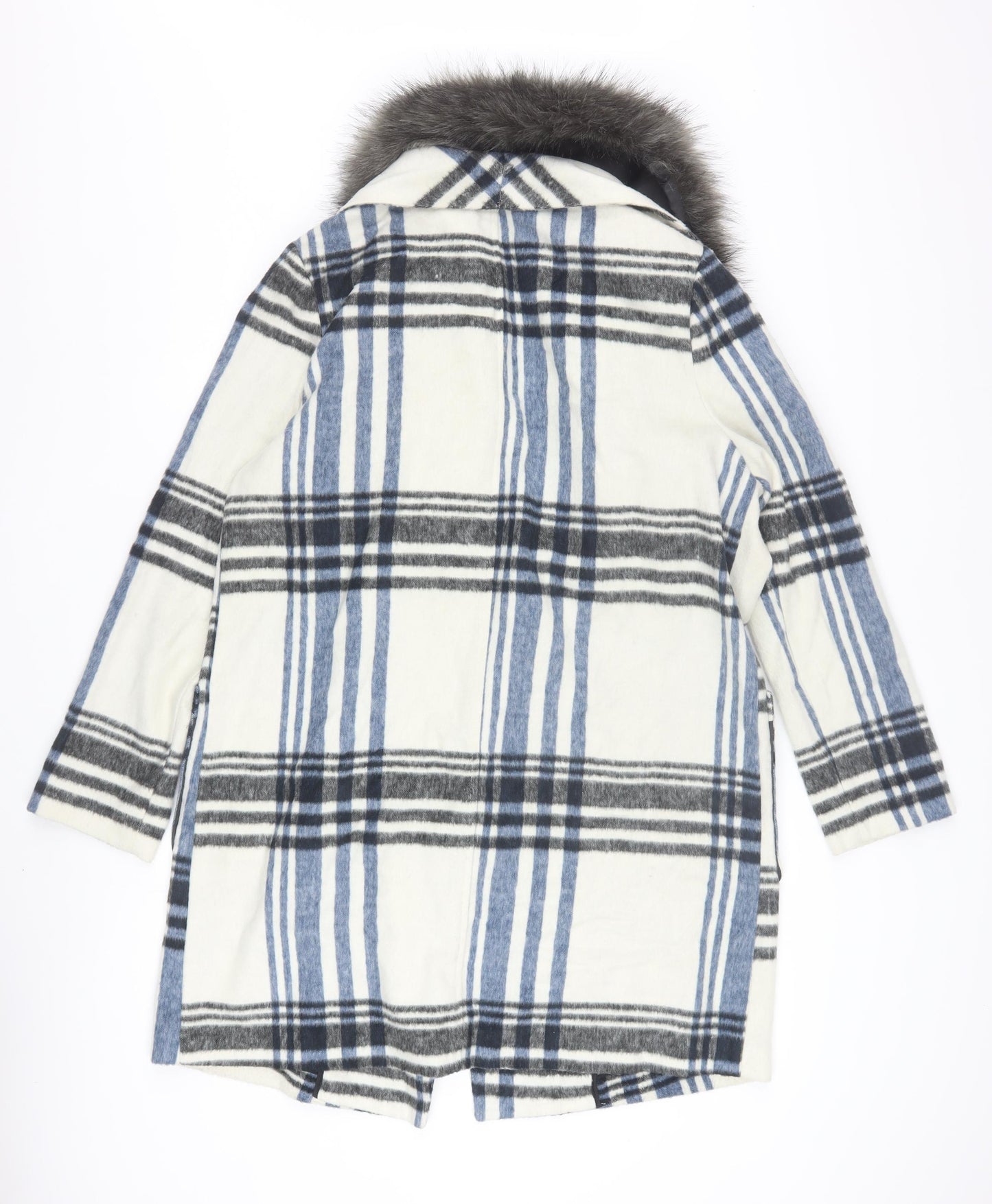Red Herring Women’s Blue Check Faux Fur Collar Coat Size 14