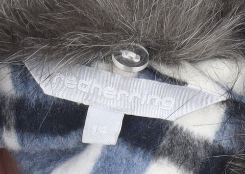 Red Herring Women’s Blue Check Faux Fur Collar Coat Size 14