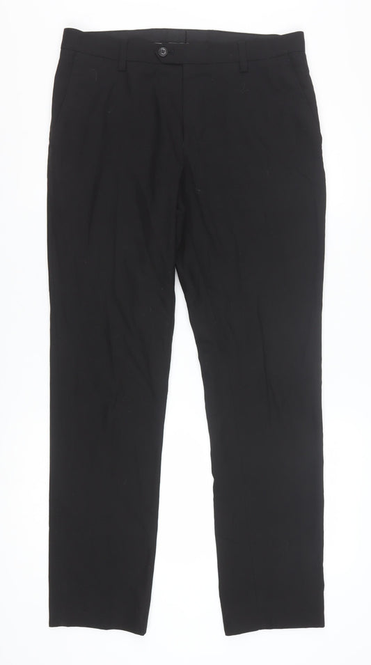 Next Men's Black 32R Dress Trousers Smart Work Flat Front