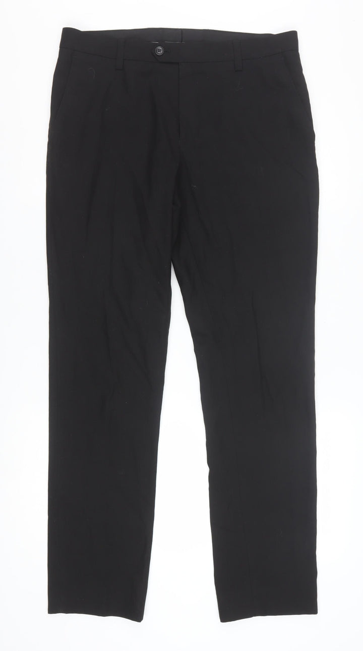 Next Men's Black 32R Dress Trousers Smart Work Flat Front
