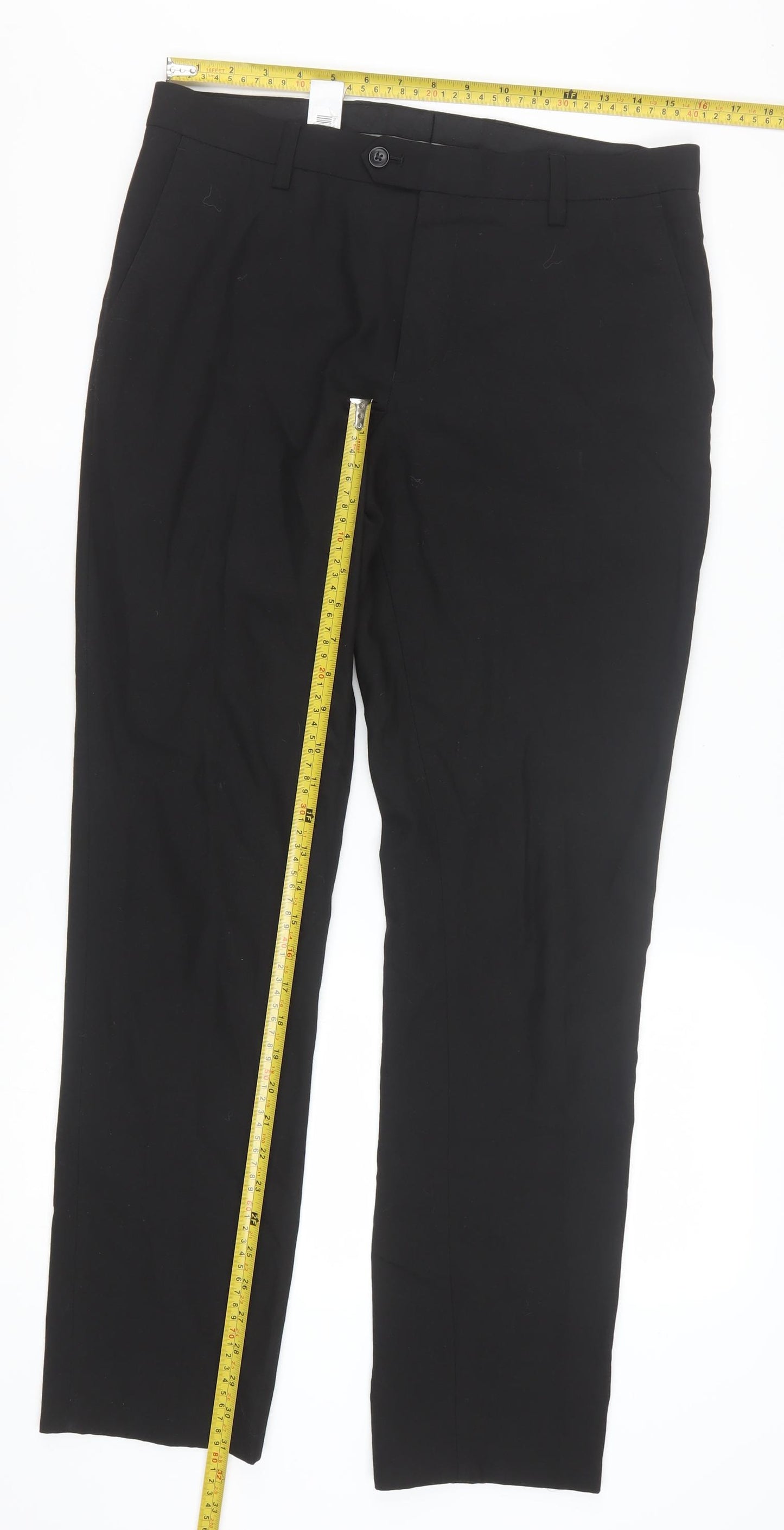 Next Men's Black 32R Dress Trousers Smart Work Flat Front