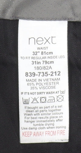Next Men's Black 32R Dress Trousers Smart Work Flat Front